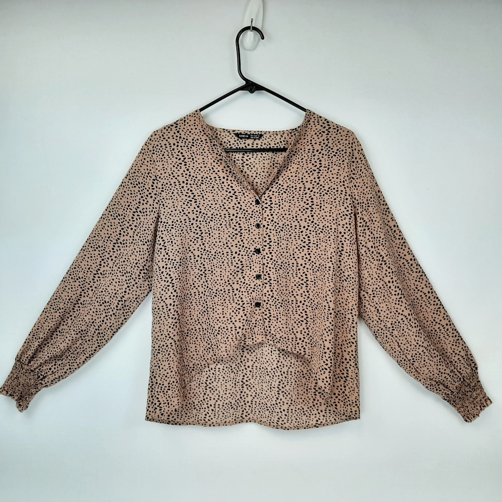 Shein Women's Leopard Animal Print Button Up Long Sleeve Top Blouse Size Medium